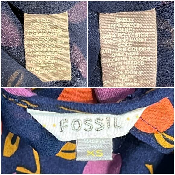 Fossil Keyhole Mini Dress Flutter Sleeves Navy Blue,Purple,Orange Womens Size XS - Picture 4 of 16